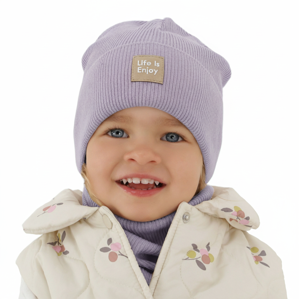 Flicka höst/vår set: mössa och tubhalsduk, lila, med bomull, Zola