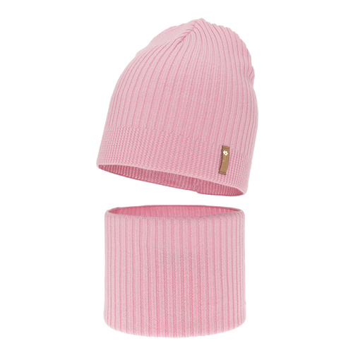 Flicka höst/vår set: mössa och tubhalsduk, rosa, 100% Merino Ull, Chelsie