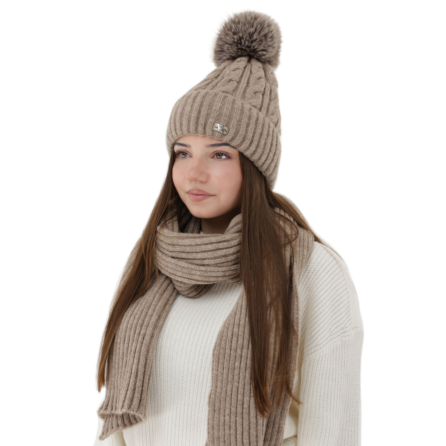 Dam vinter set (mössa och halsduk), beige, Lunetta