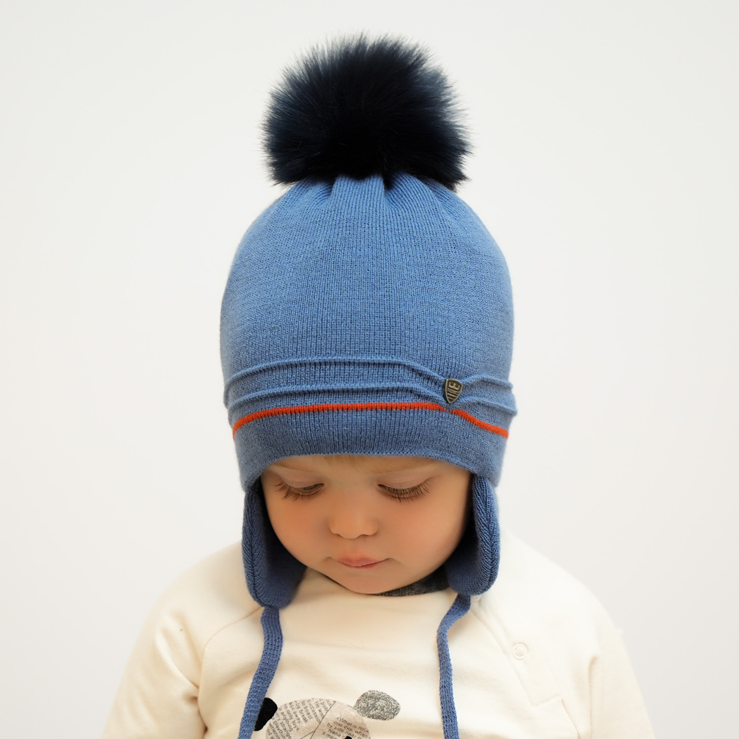 Pojke vinter set: mössa och halsduk, camel, med pompom, knytband, Burgund
