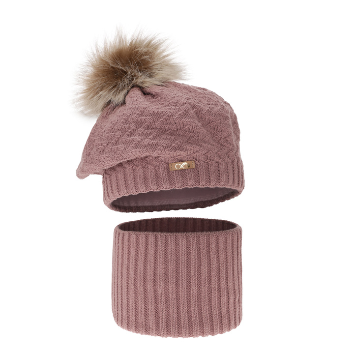 Flicka vinter set: mössa och tubhalsduk, lila, med pompom, Atene