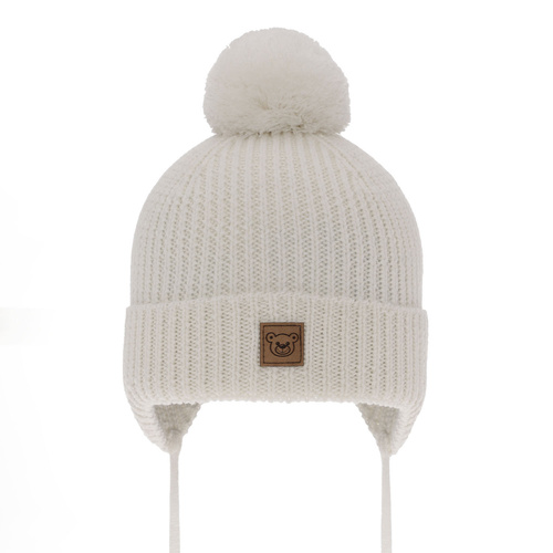 Pojke vintermössa, vit, med knytband, 100% Merino Ull, Tacco