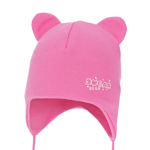 Flicka höst/vår mössa, rosa, bomull, med knytband, Kelda