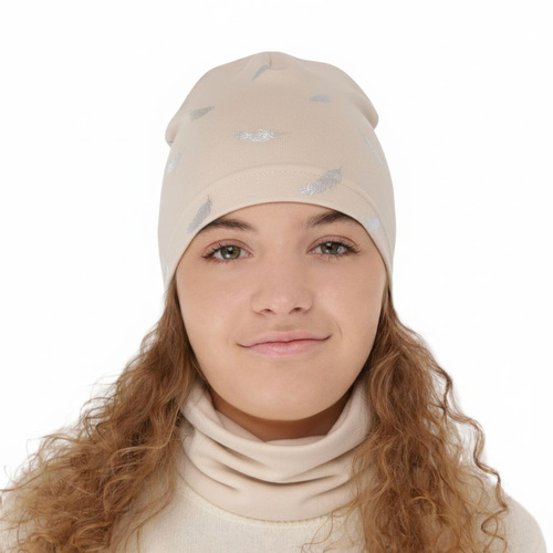 Flicka höst/vår set: mössa och tubhalsduk, beige, fodrad med bomull, Florena