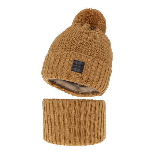 Pojke vinter set: mössa och tubhalsduk, camel, med pompom, Conan