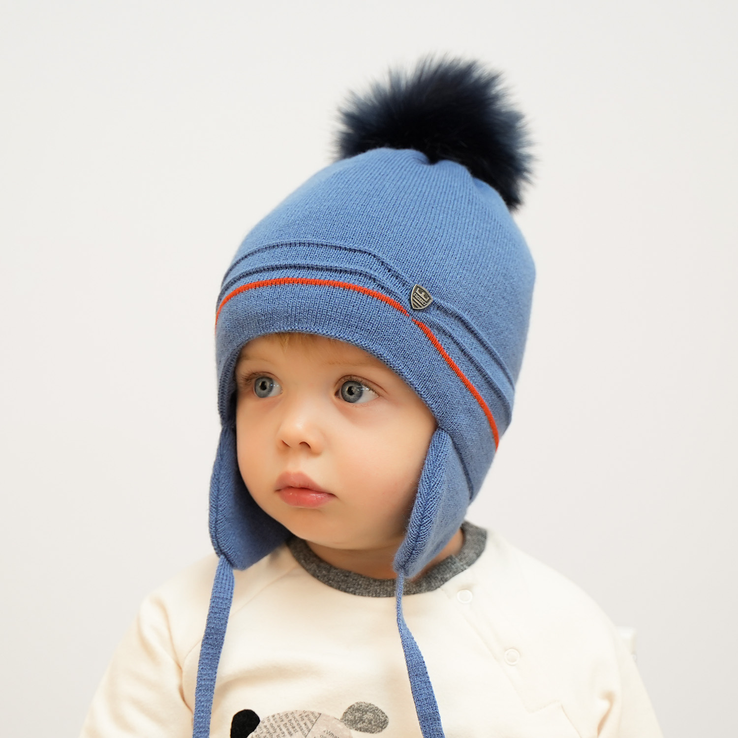 Pojke vinter set: mössa och halsduk, camel, med pompom, knytband, Burgund