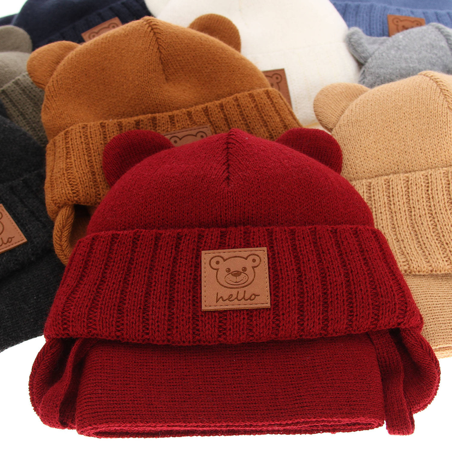 Pojke vinter set: mössa och halsduk, beige, med knytband, Petit
