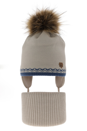 Pojke vinter set: mössa och halsduk, beige, med knytband, med pompom, Elpis