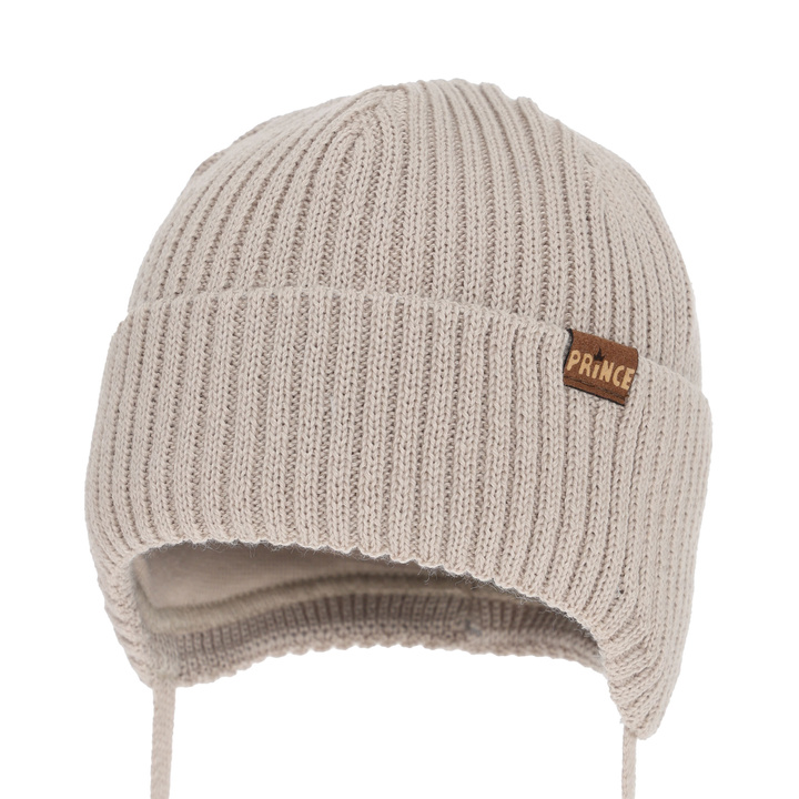 Pojke vintermössa, med knytband, med merinull, beige, Puser