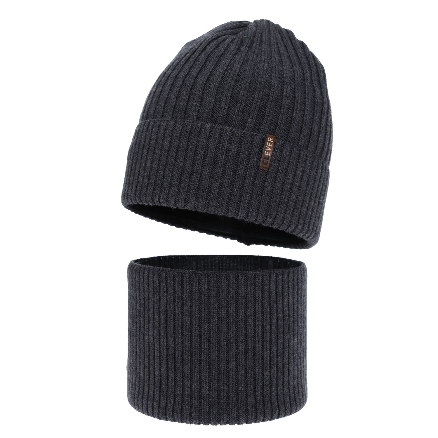 Pojke vinter set: mössa och halsduk, mörkgrå, med 100% Merino Ull, Gizmo