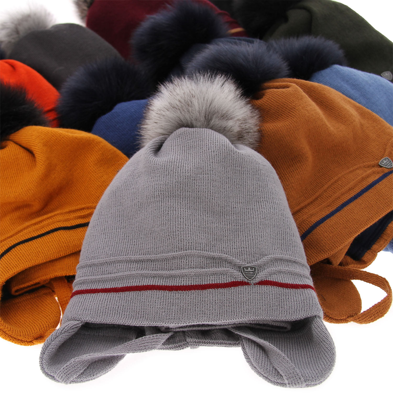 Pojke vinter set: mössa och halsduk, camel, med pompom, knytband, Burgund