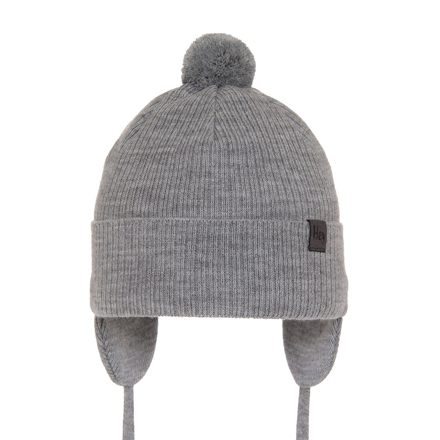 Pojke höst/vår mössa, grå, med knytband, med pompom, Axel