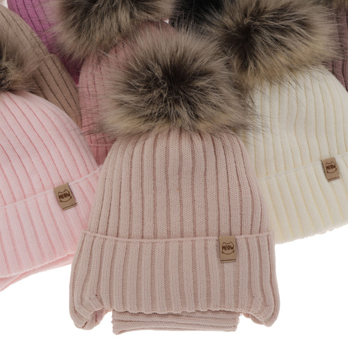 Flicka vinter set: mössa och halsduk, rosa, med pompom, wiązany, Louisa