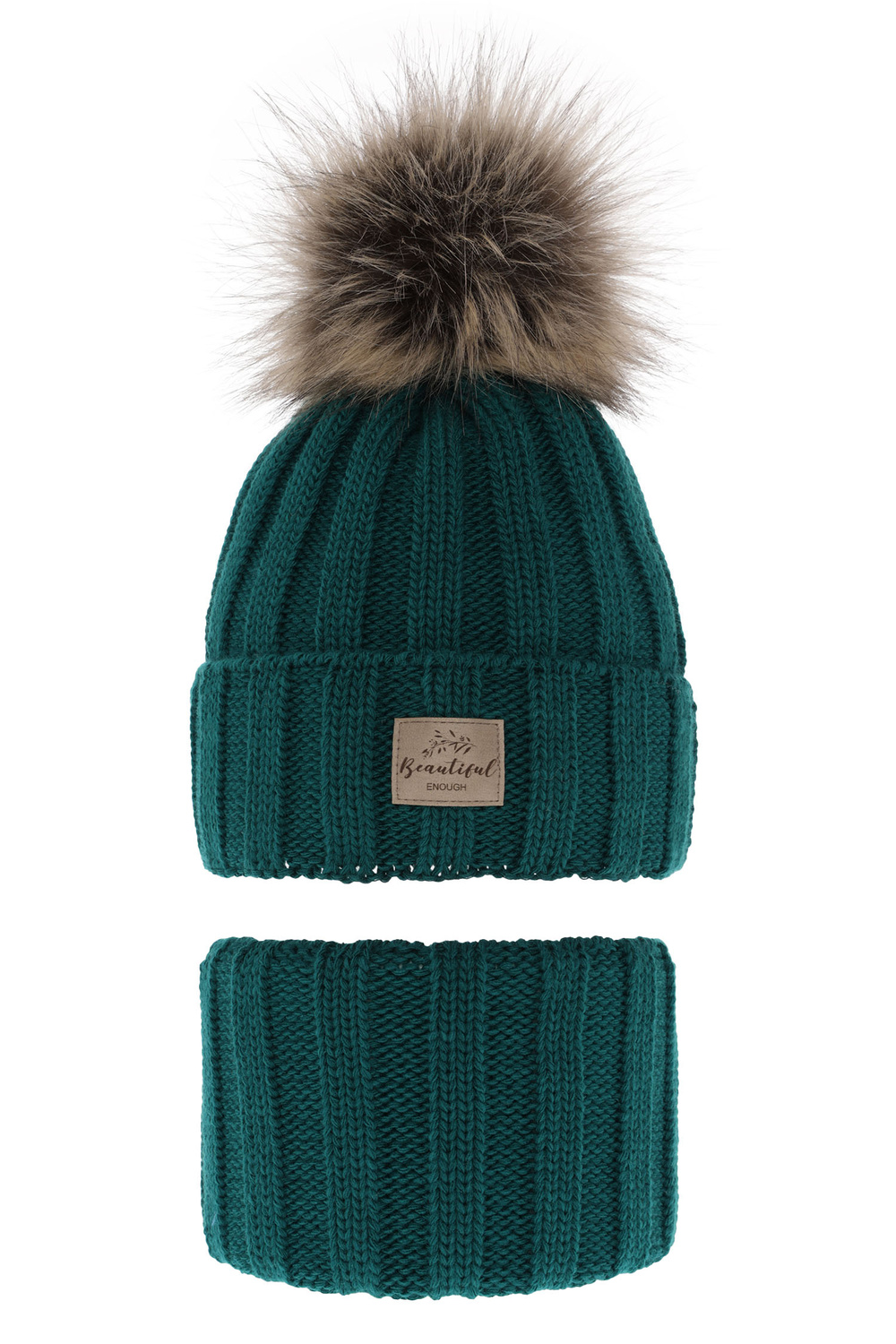 Flicka vinter set: mössa och halsduk, smaragdgrön, med pompom, Kaliope