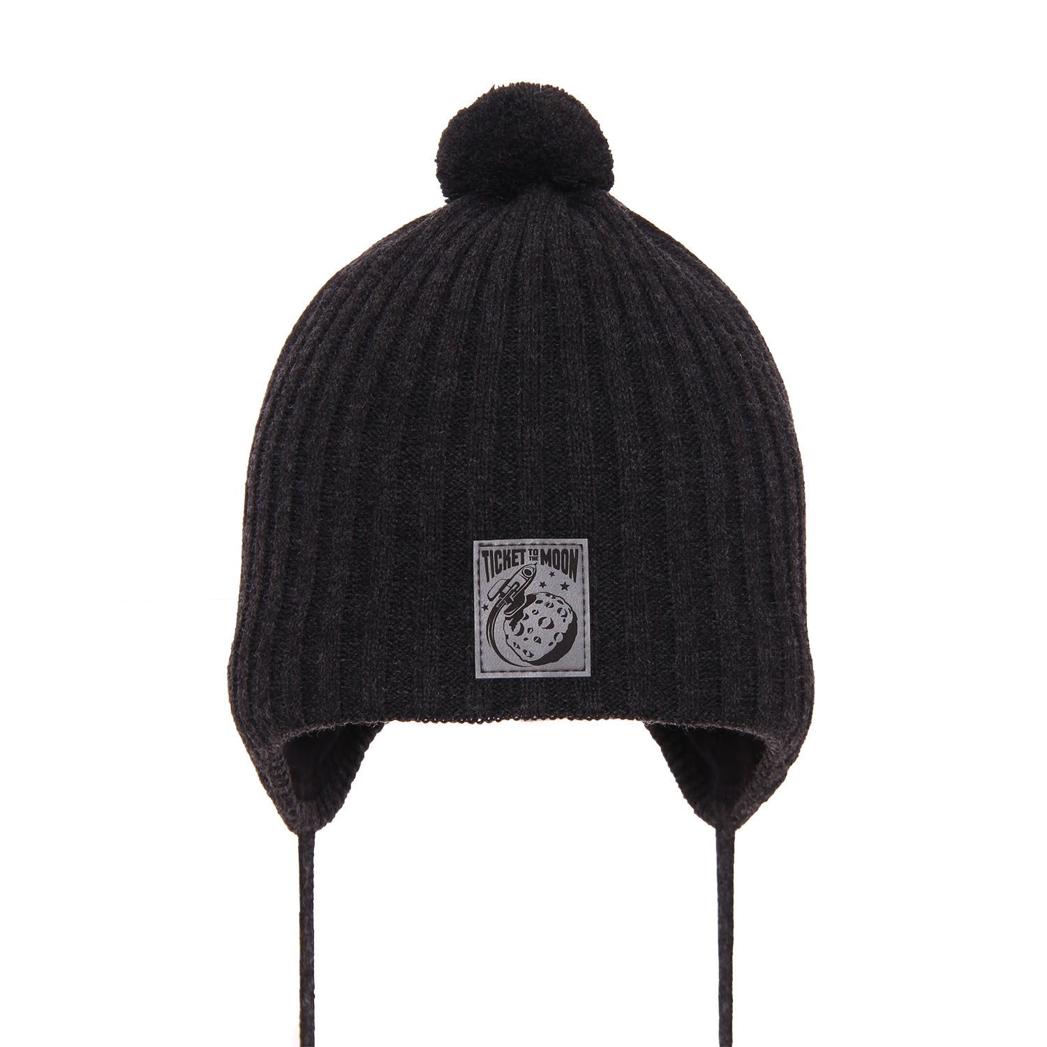 Pojke höst/vår mössa, mörkgrå, med knytband, med pompom, Cyspin