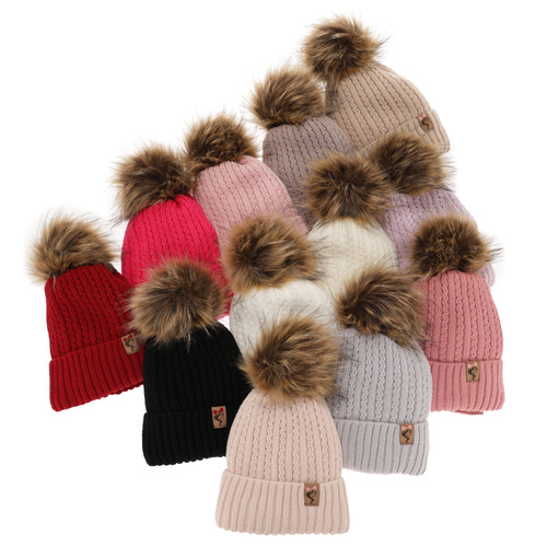 Flicka vinter set: mössa och halsduk, beige, med pompom, Larina