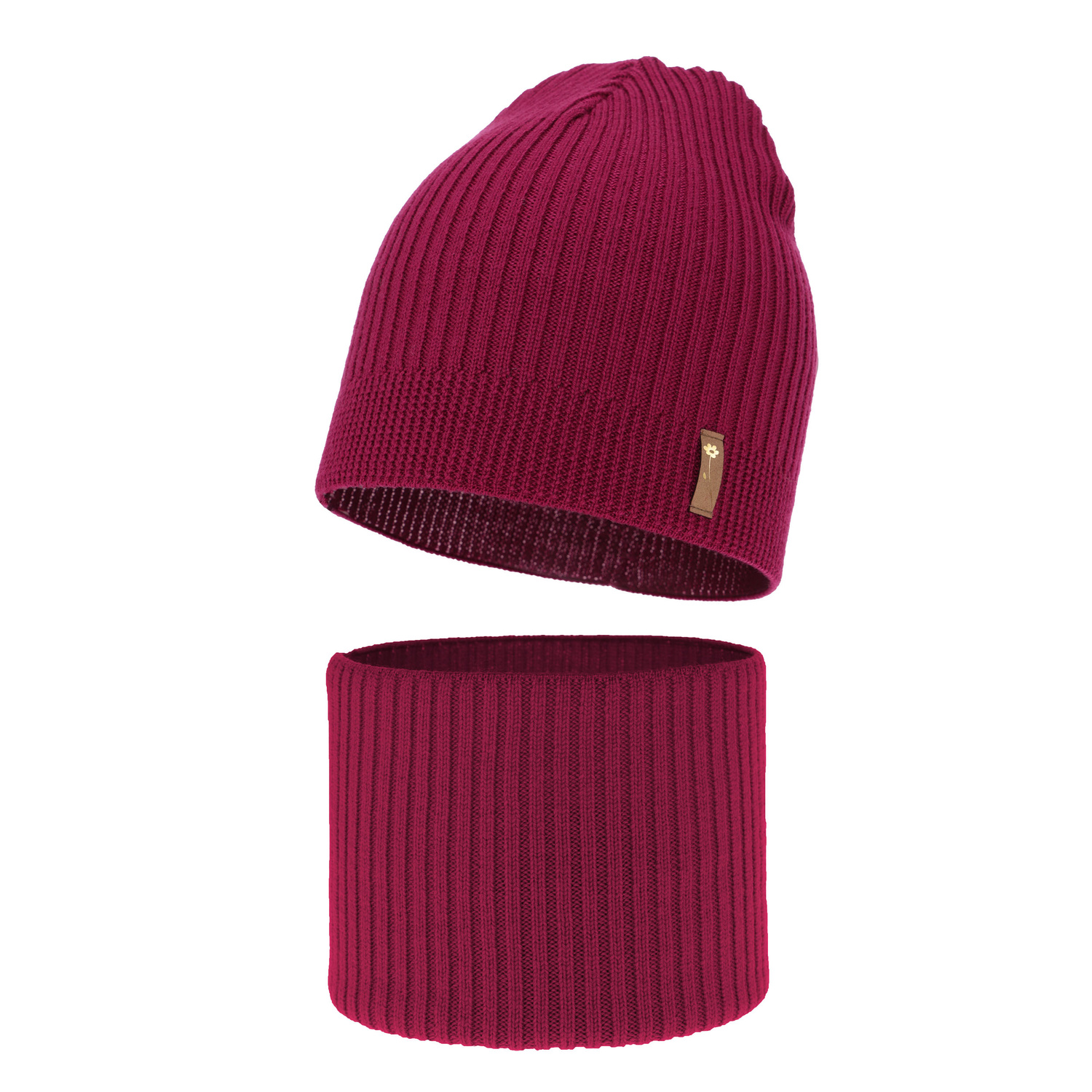 Flicka höst/vår set: mössa och tubhalsduk, amarant, 100% Merino Ull, Chelsie