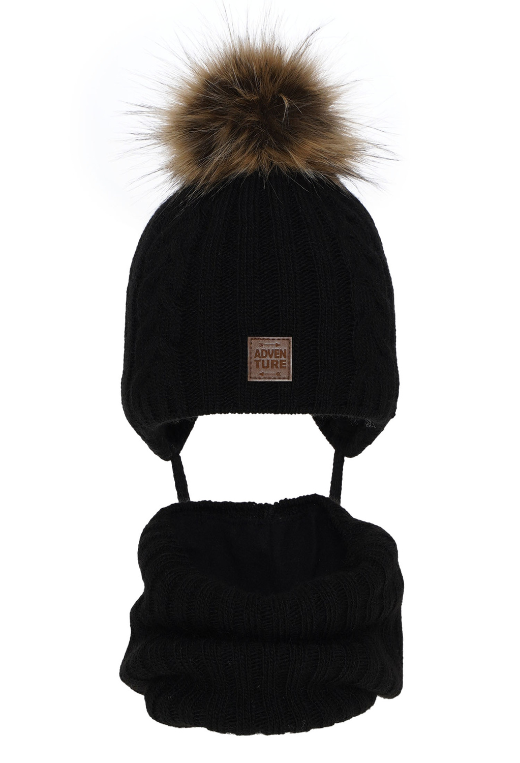 Pojke vinter set: mössa och tubhalsduk, svart, med pompom, Casper