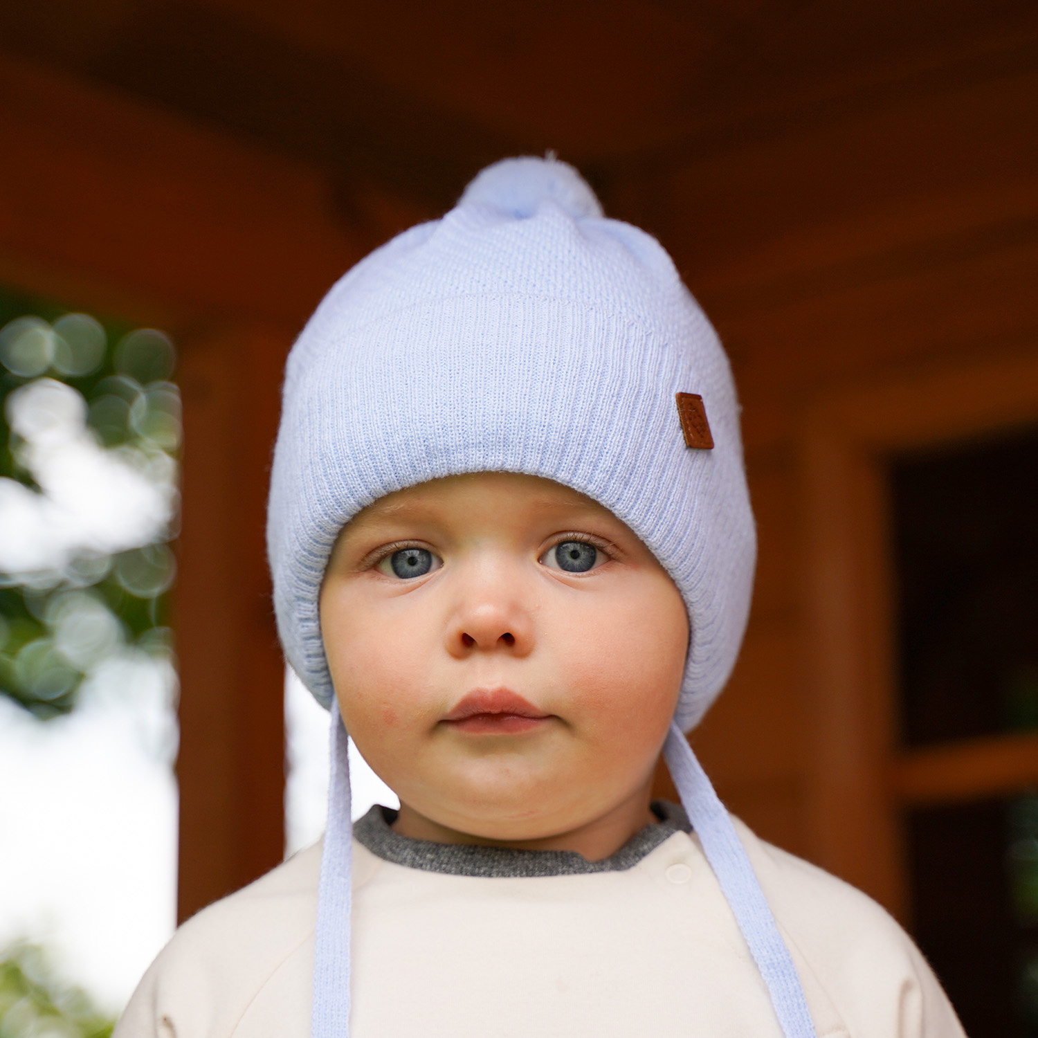 Pojke höst/vår mössa, blå, med knytband, Halmin
