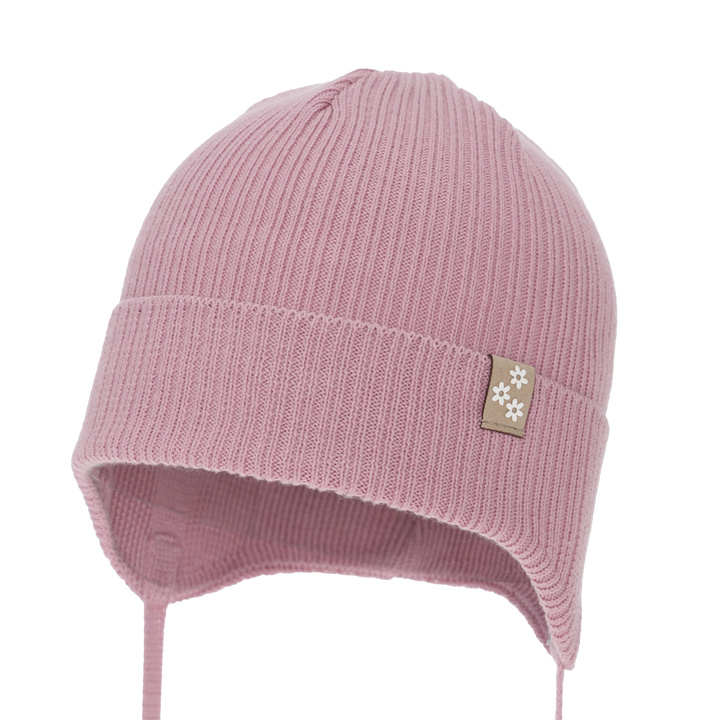 Flicka höst/vår mössa, ljungfärgad, med knytband, 100% bomull, Lunara