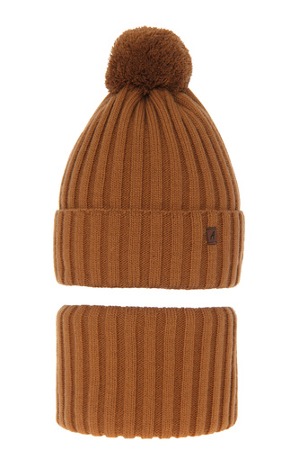 Pojke vinter set: mössa och halsduk, brun, med pompom, Wiliam