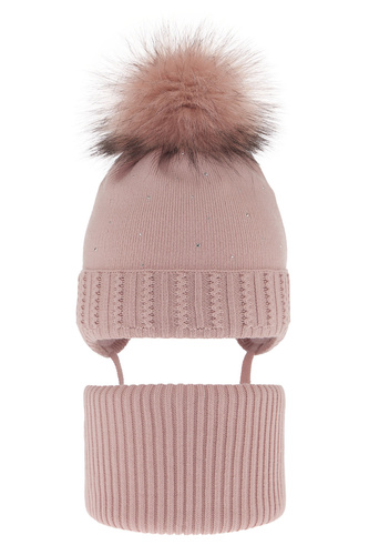 Flicka vinter set: mössa och tubhalsduk, rosa, med pompom, Renia