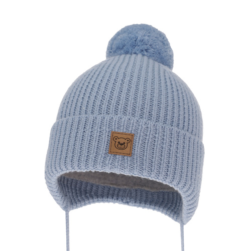 Pojke vintermössa, blå, 100% Merino Ull, fodrad med ylle, med knytband, Tofik