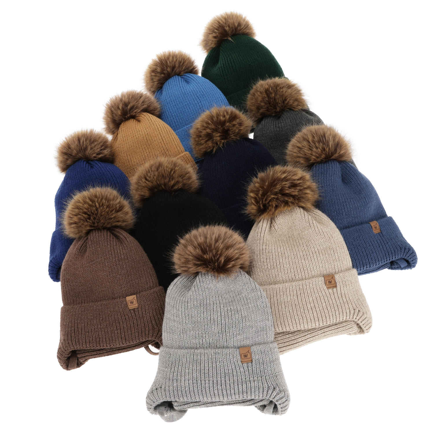 Pojke vinter set: mössa och halsduk, grön, med pompom, Zico
