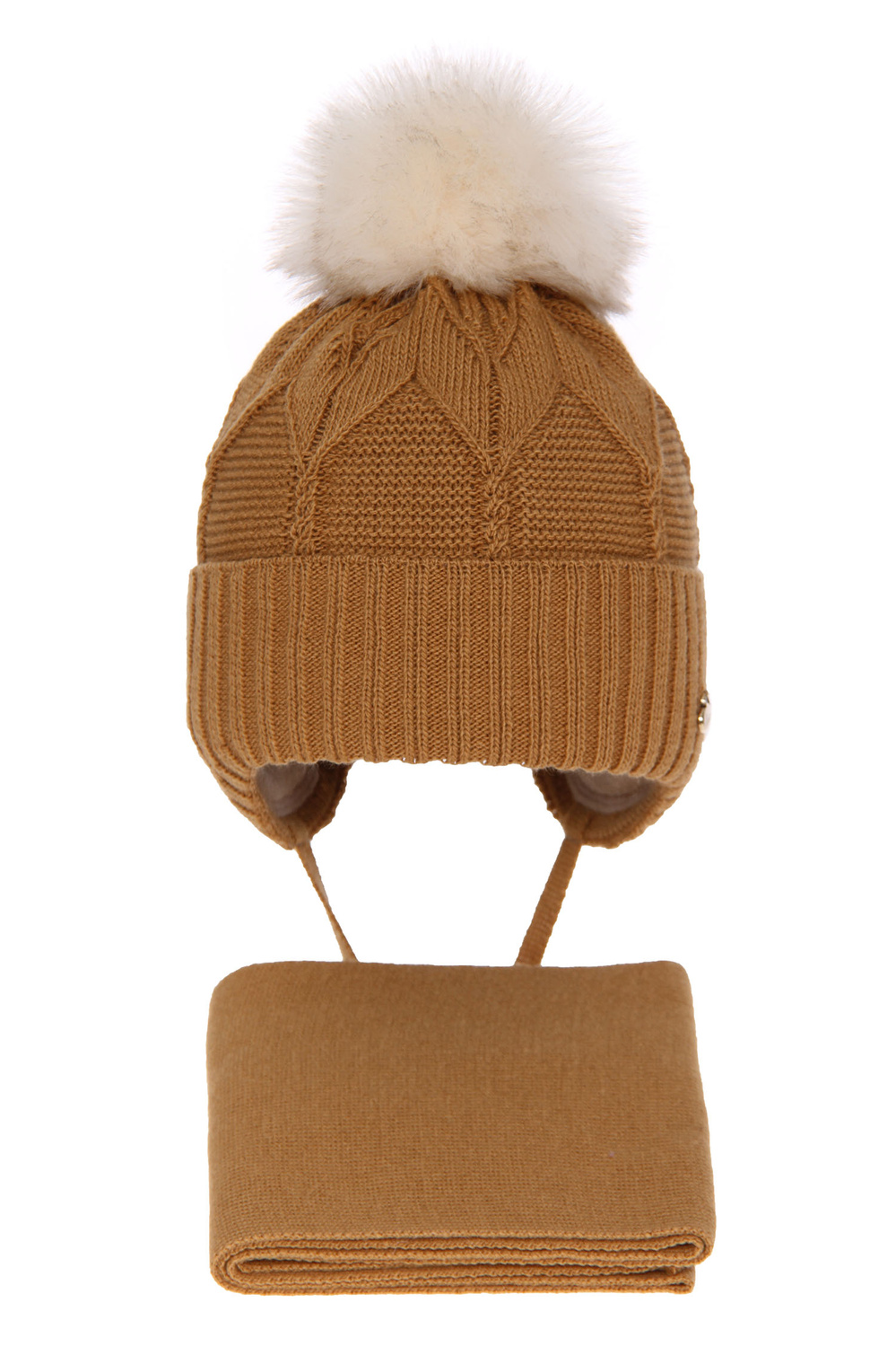 Flicka vinter set: mössa och halsduk, camel, med pompom, Altina