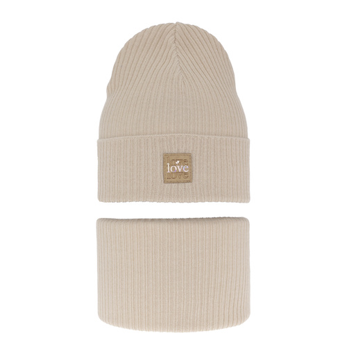 Flicka höst/vår set: mössa och tubhalsduk, beige, med bomull, Furora