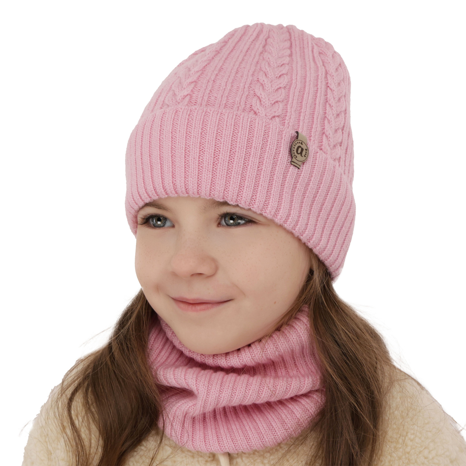 Flicka vinter set: mössa och tubhalsduk, grå, 100% Merino Ull, Jenny