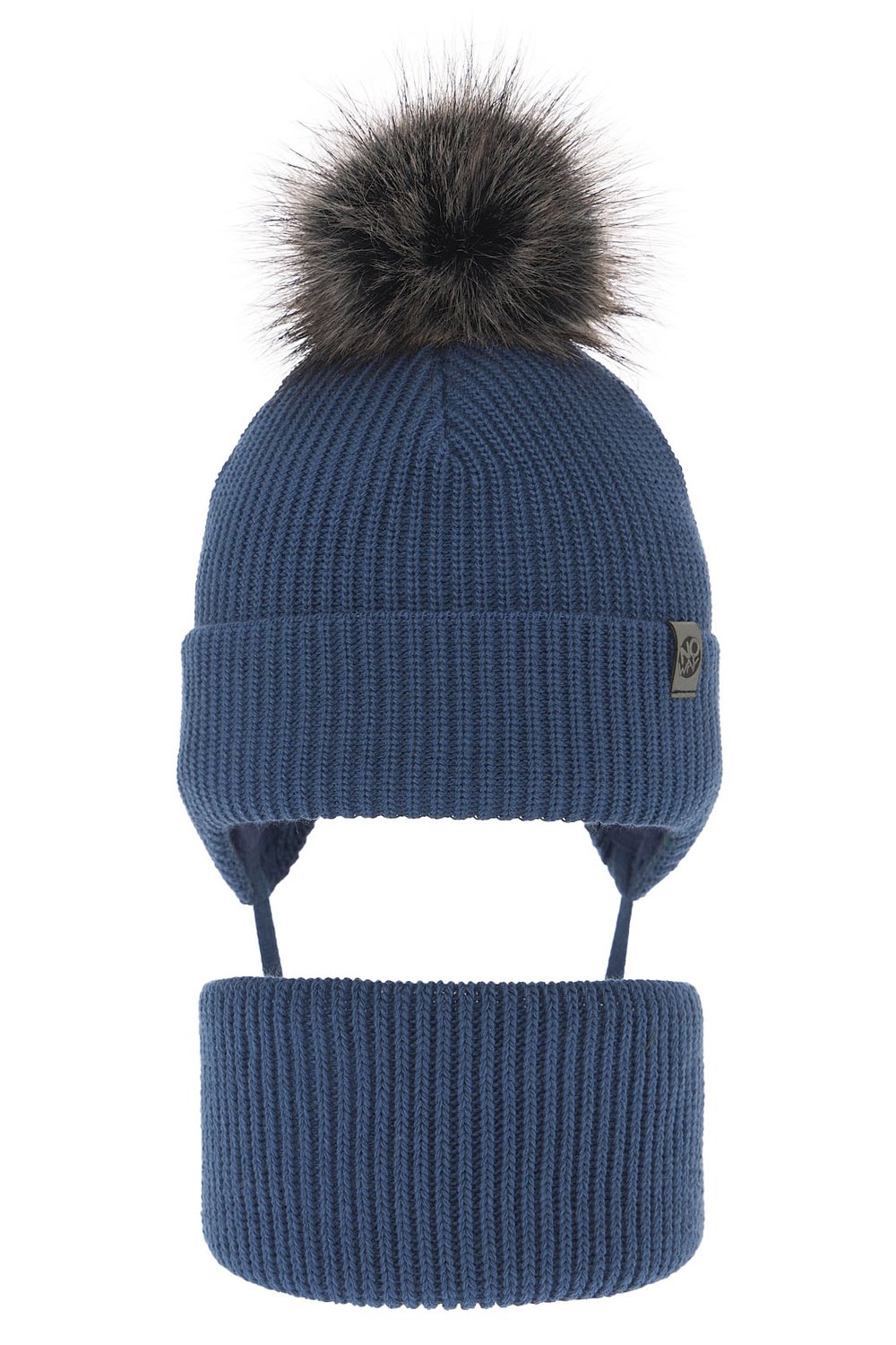 Pojke vinter set: mössa och tubhalsduk, blå, med pompom, Honed