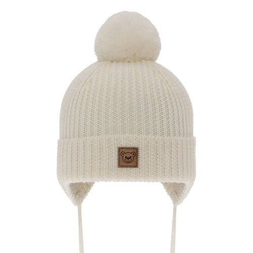 Pojke vintermössa, krem, 100% Merino Ull, fodrad med ullfleece, med knytband, Tacco