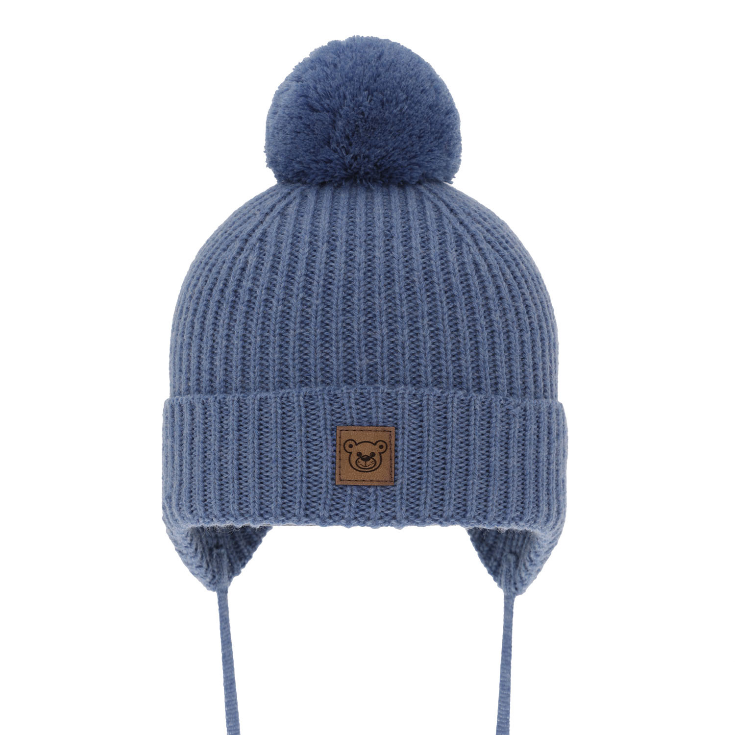 Pojke vintermössa, blå, med knytband, 100% Merino Ull, fodrad med ylle polar, Tofik