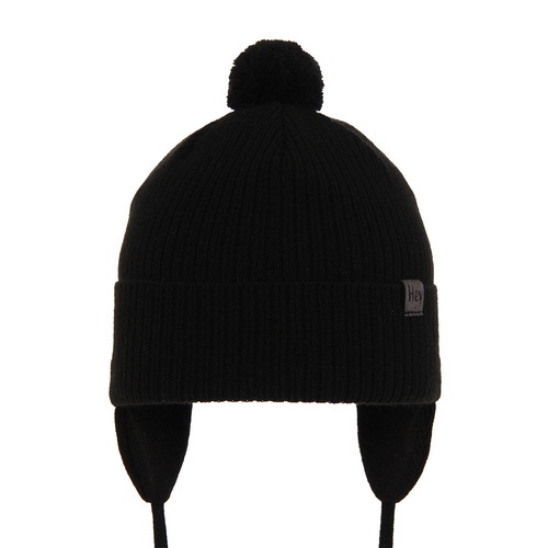 Pojke höst/vår mössa, svart, med knytband, med pompom, Axel