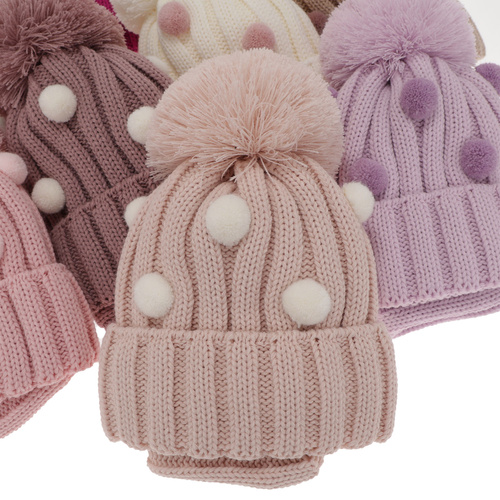 Flicka vinter set: mössa och tubhalsduk, vit, med pompom, Hekate