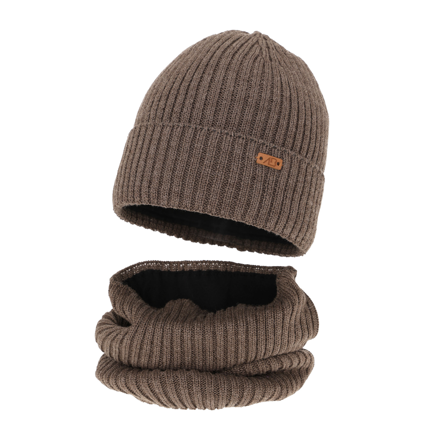 Pojke vinter set: mössa och tubhalsduk, brun, med merinull, Tubhalsduk (fodrad med fleece), Palermo