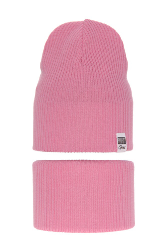 Flicka höst/vår set: mössa och halsduk, rosa, med bomull, Farinka