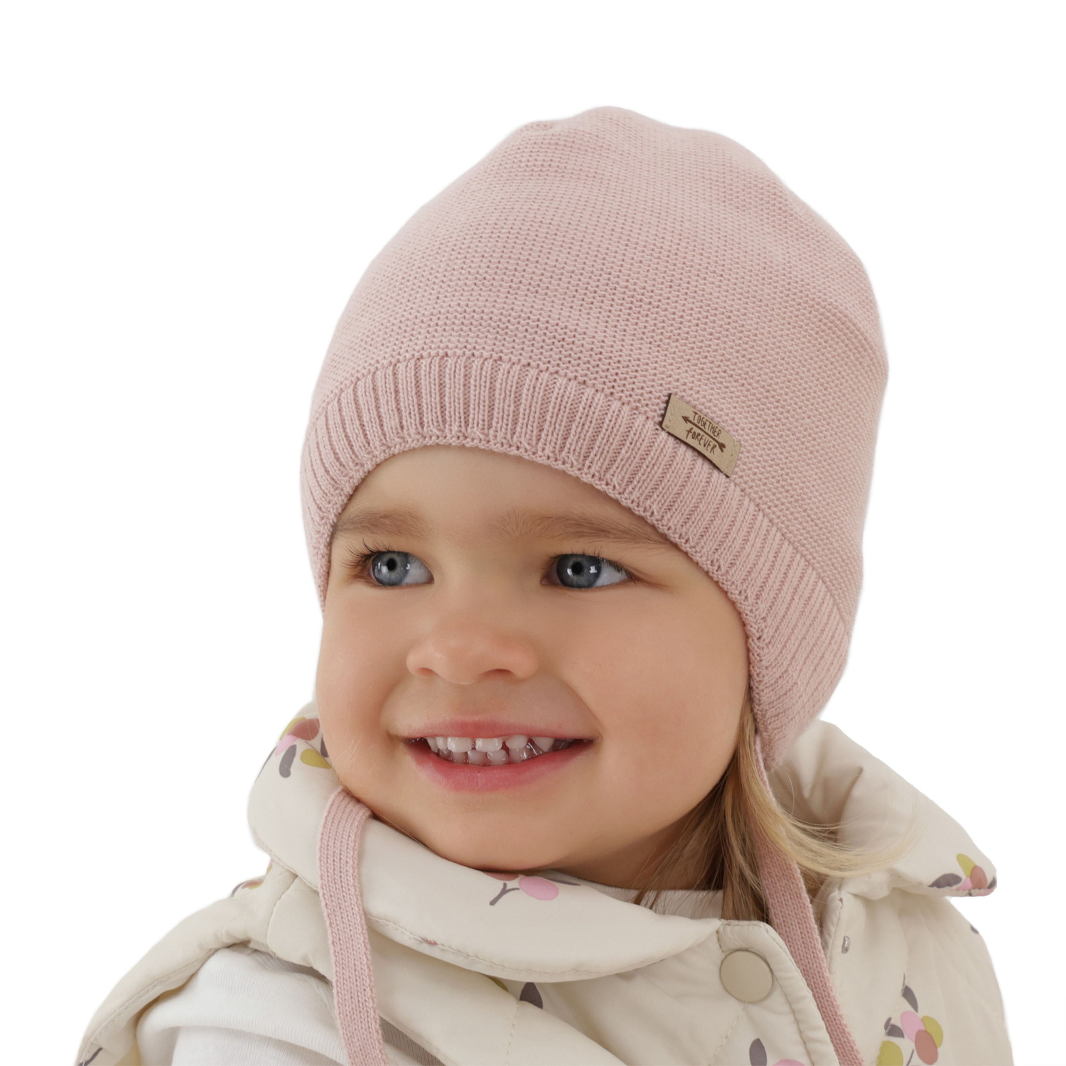 Flicka höst/vår mössa, beige, med knytband, Svenja