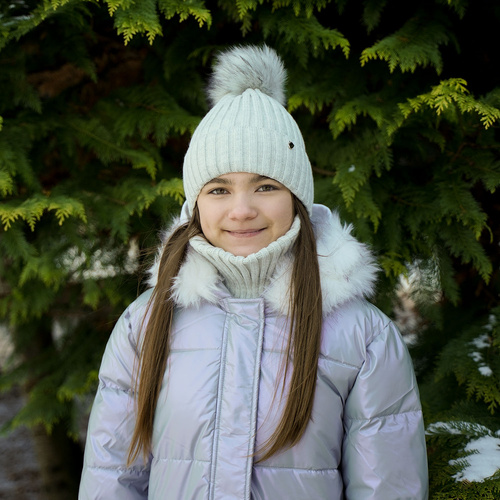 Flicka vinter set: mössa och tubhalsduk, grå, med pompom, Wilma