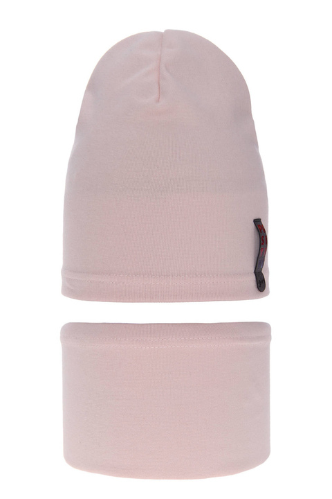 Flicka höst/vår set: mössa och tubhalsduk, rosa, i bomull, Flores