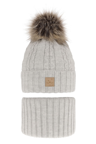 Flicka vinter set: mössa och tubhalsduk, grå, med pompom, Alexia