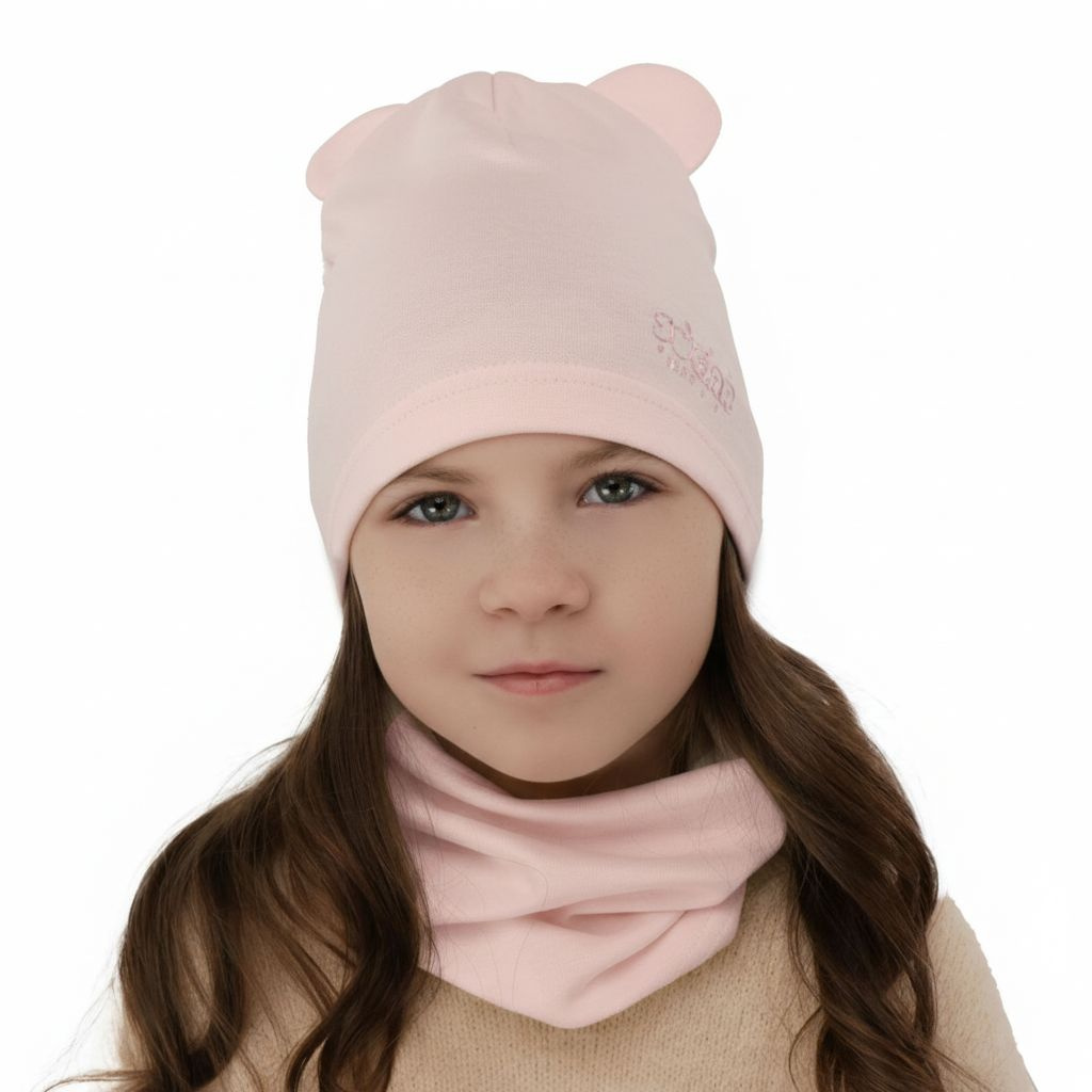 Flicka höst/vår set: mössa och tubhalsduk, rosa, fodrad med bomull, Cyntia
