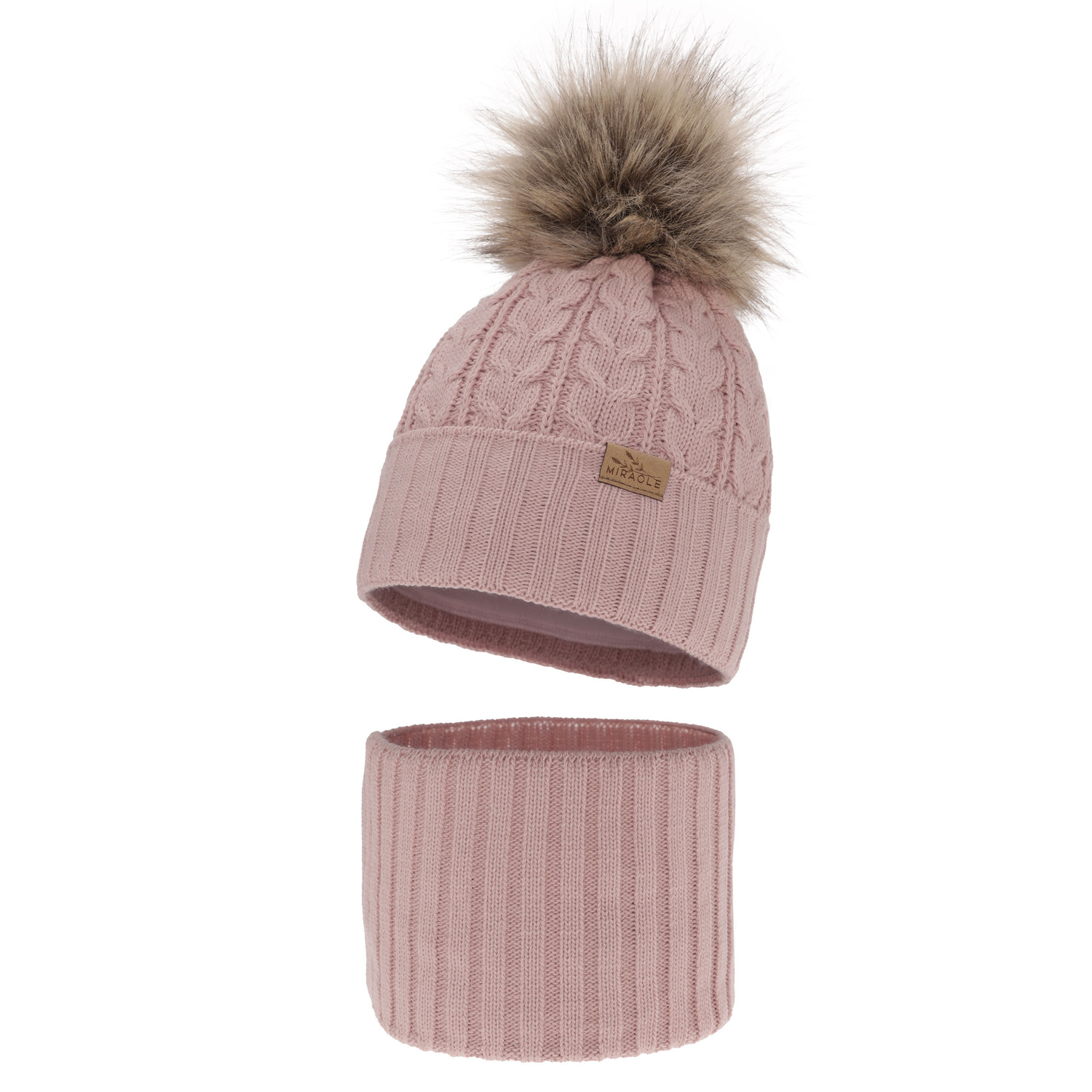 Flicka vinter set: mössa och tubhalsduk, rosa, med pompom, Tanzania