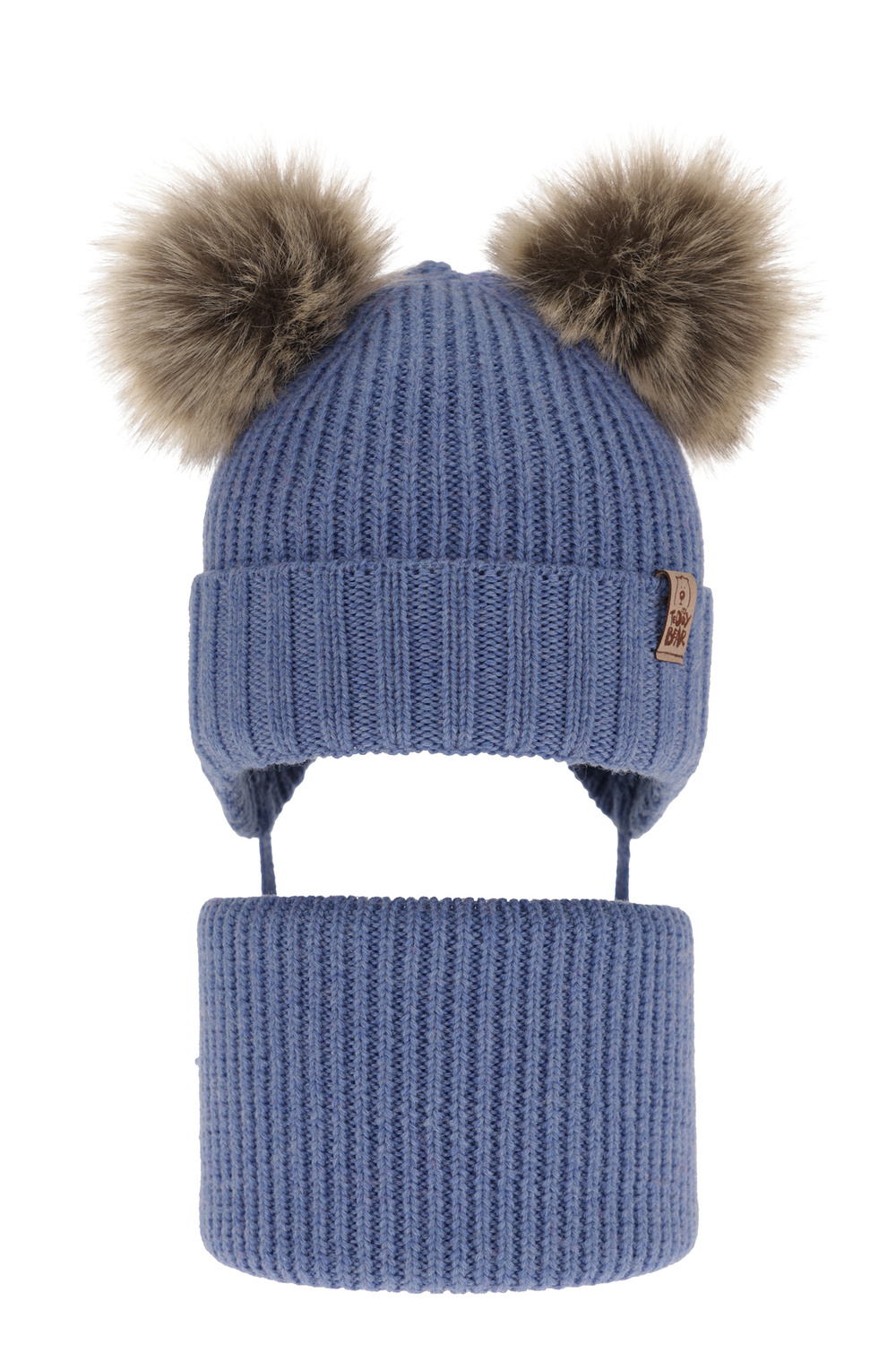 Pojke vinter set: mössa och tubhalsduk, blå, med knytband, 100% Merino Ull, Konor