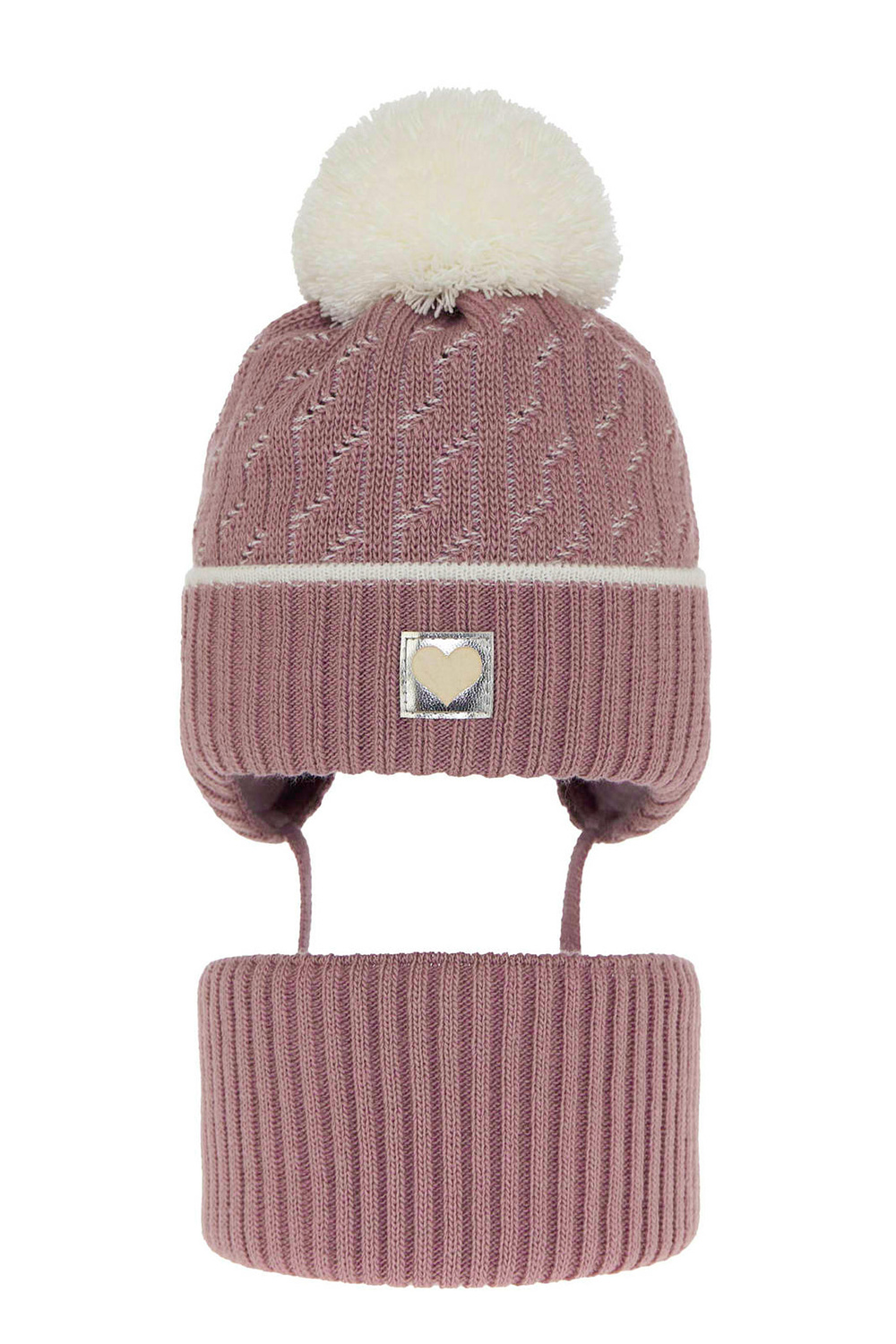 Flicka vinter set: mössa och halsduk, lila, med pompom, Natka
