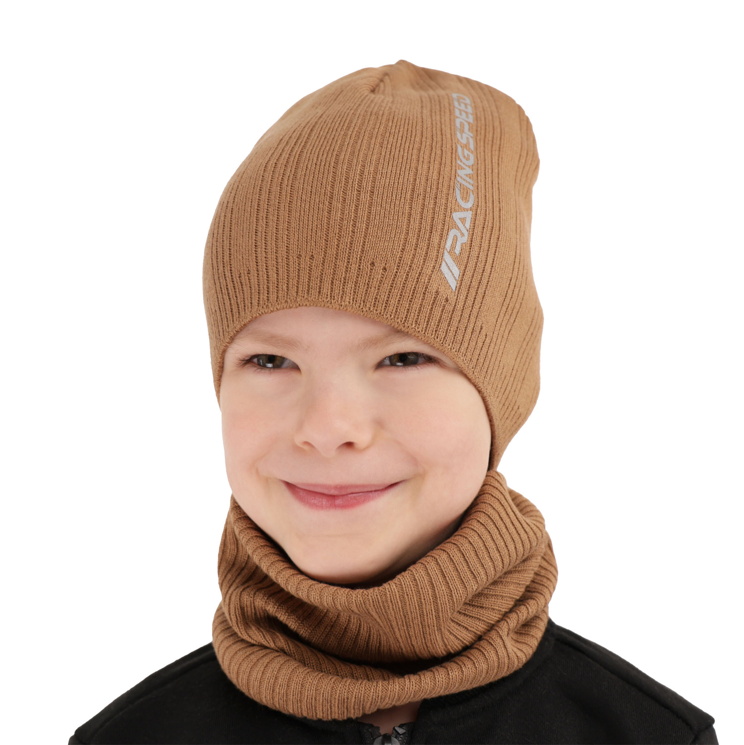 Pojke höst/vår set: mössa och tubhalsduk, beige, med bomull, Kolorado