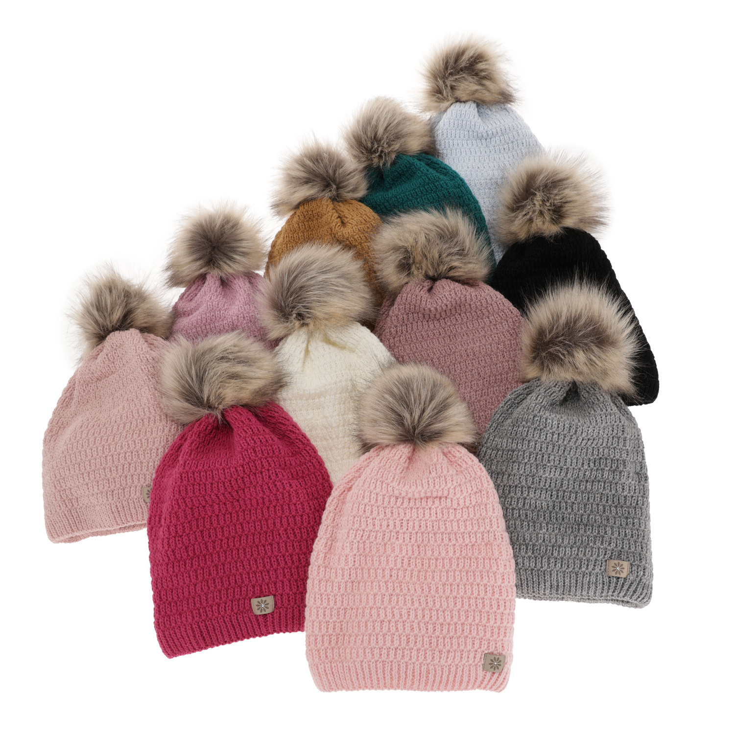 Flicka vinter set: mössa och tubhalsduk, kremowy, med pompom, Germina