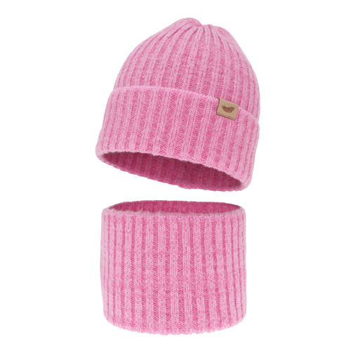 Flicka vinter set: mössa och tubhalsduk, rosa, med merinull, Karmina