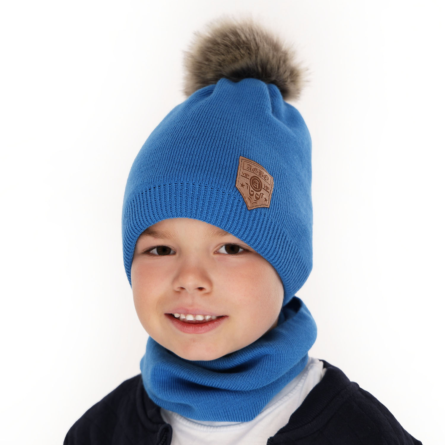 Pojke vinter set: mössa och halsduk, svart, med pompom, Apolin